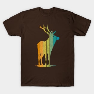 Wild Elk Silhouette Retro Stripe Pattern T-Shirt